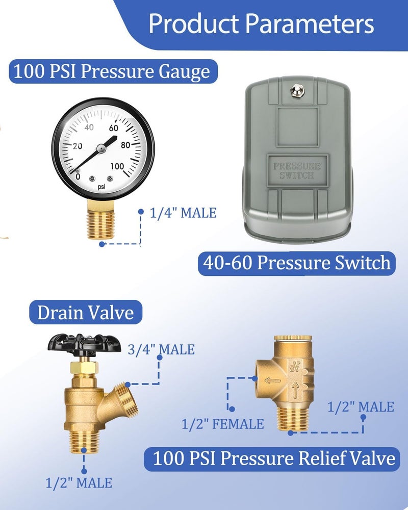 Miumoon Upgraded 1"x 11"Well Pressure Tank Tee Kit with Union for Water Well Pressure Tank, Well Tank Tee Kit with 40-60Psi Pressure Switch, Pressure Tank Tee for Well Pressure Tank with Diameters Up to 16" - Image 5